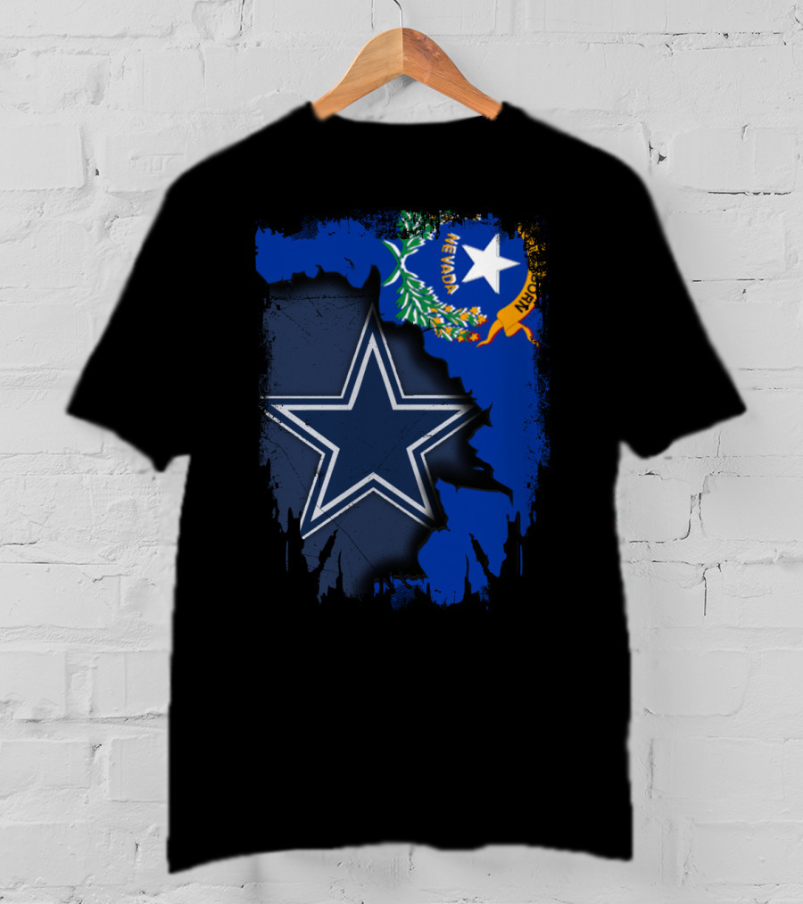 Nevada Map With Flag And Dallas Cowboys Star T-Shirt