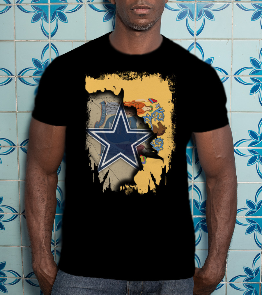 New Jersey Cowboys Star Emblem With State Flag Background T-Shirt