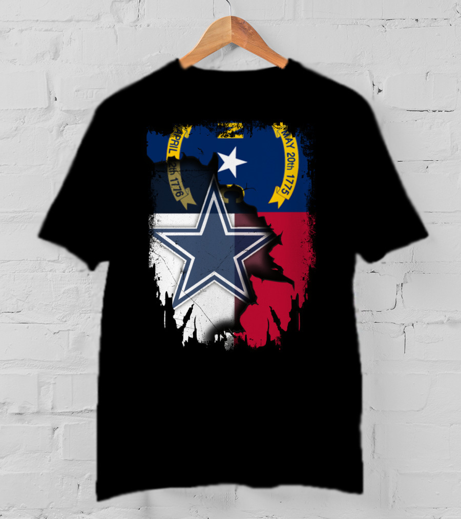 North Carolina Flag Overlay With Dallas Cowboys Star T-Shirt