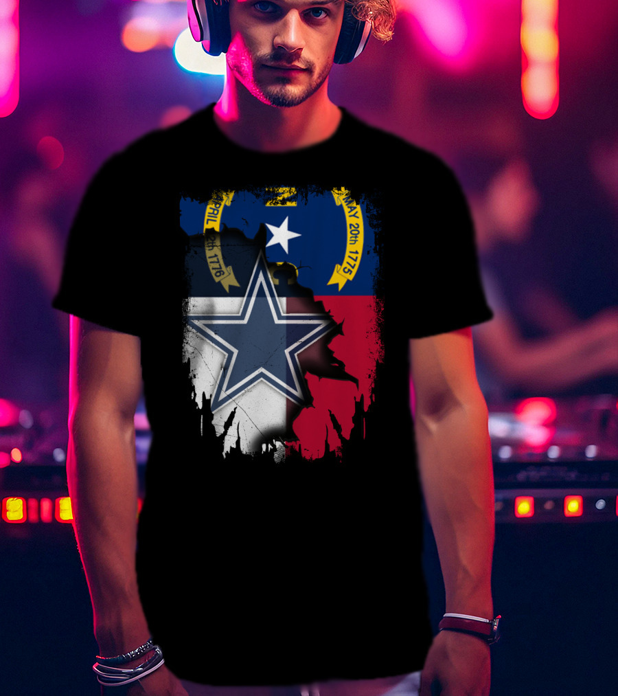 North Carolina Flag Overlay With Dallas Cowboys Star T-Shirt