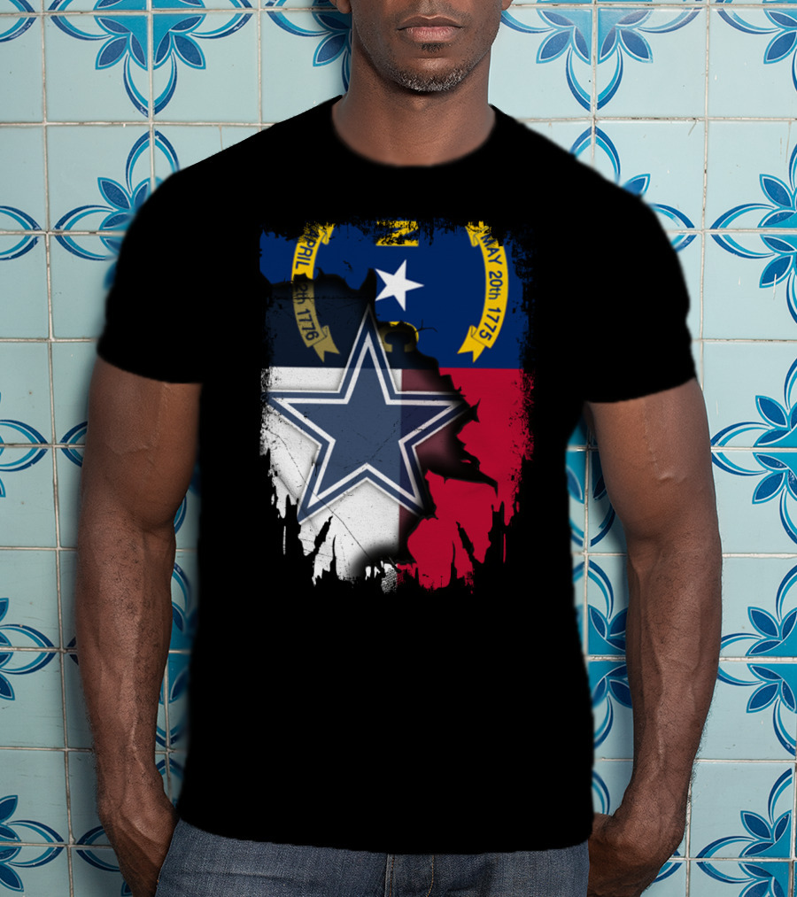 North Carolina Flag Overlay With Dallas Cowboys Star T-Shirt