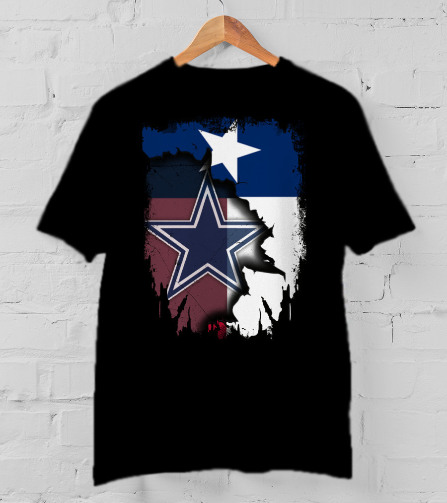 Cowboys Star Emblem On Texas Flag With Split Colors T-Shirt