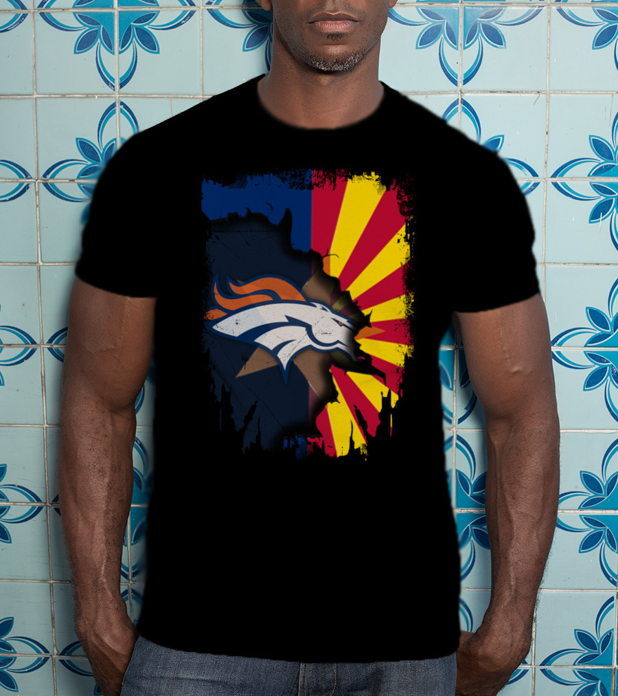 Arizona Flag And Denver Broncos Logo Fusion T-Shirt