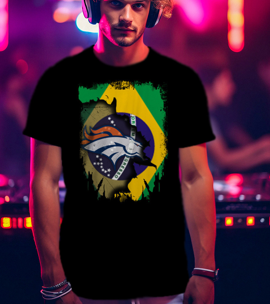 Brazilian Flag With Denver Broncos Logo Integration T-Shirt