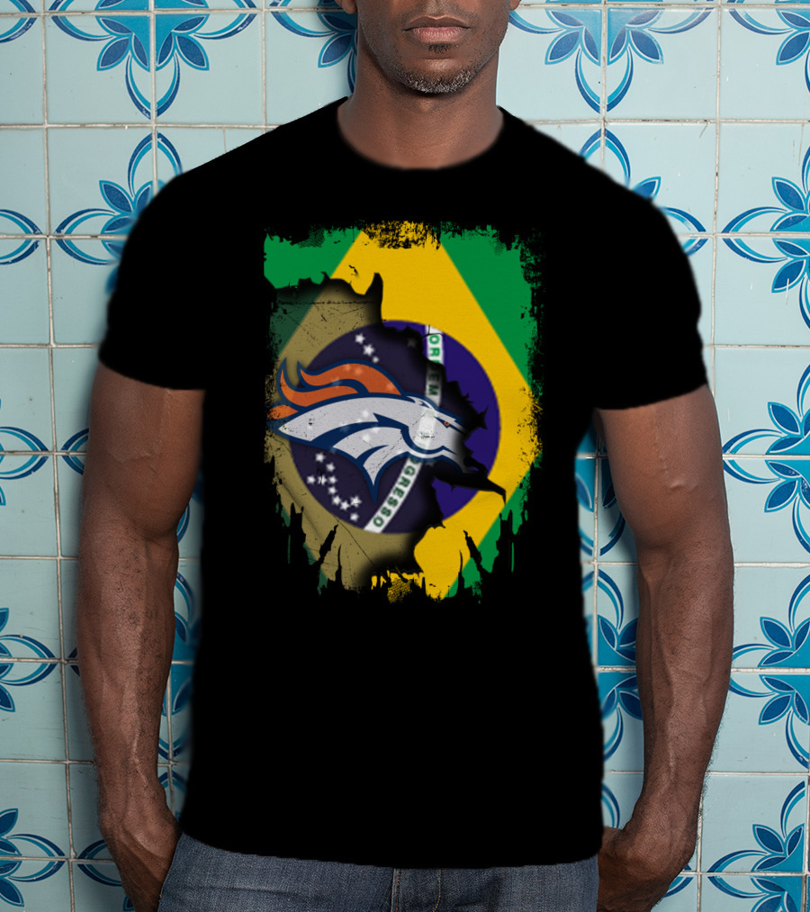Brazilian Flag With Denver Broncos Logo Integration T-Shirt