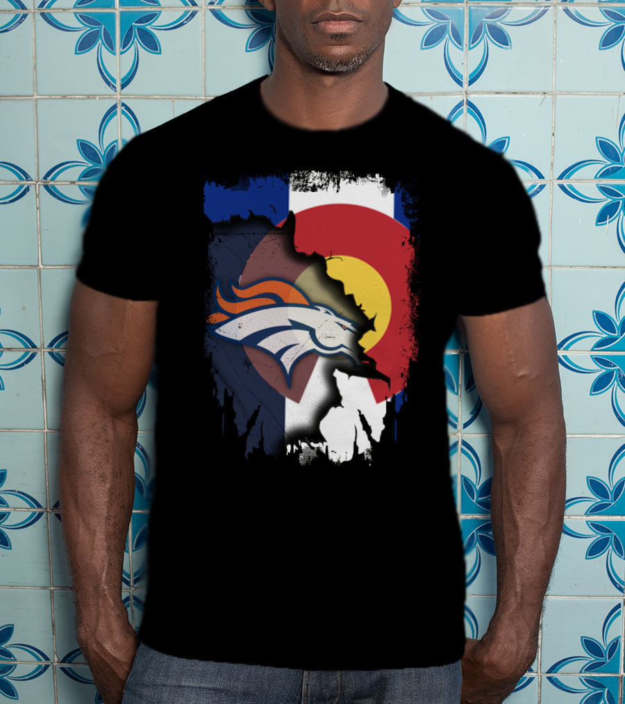Colorado Flag With Broncos Logo Fusion T-Shirt