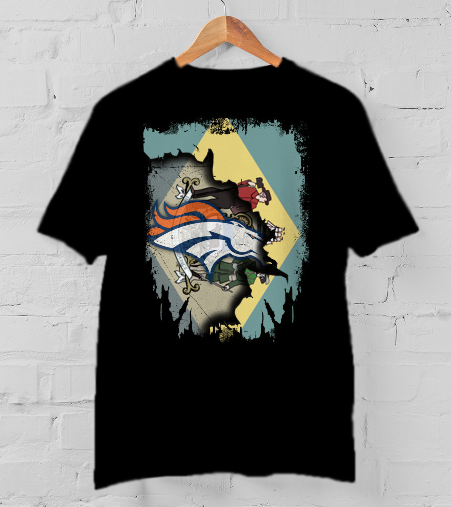 Delaware State Flag With Broncos Horse Logo Collaboration T-Shirt