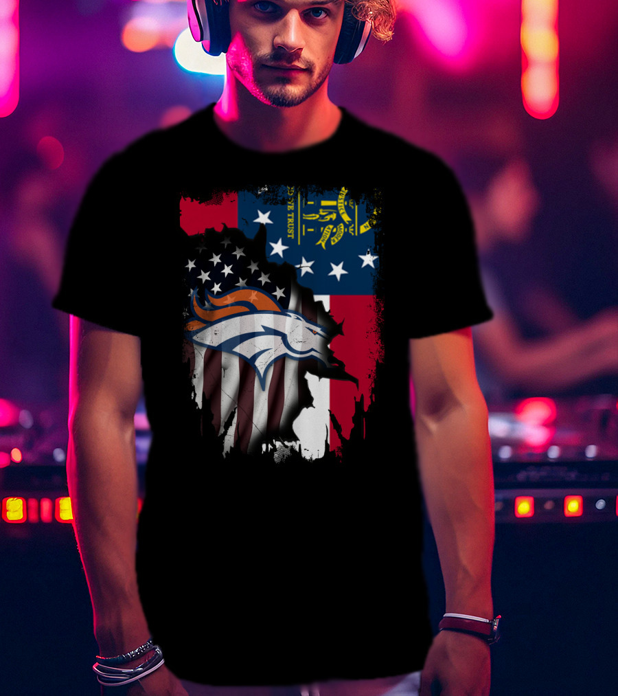 Georgia State With Denver Broncos Flag Fusion T-Shirt