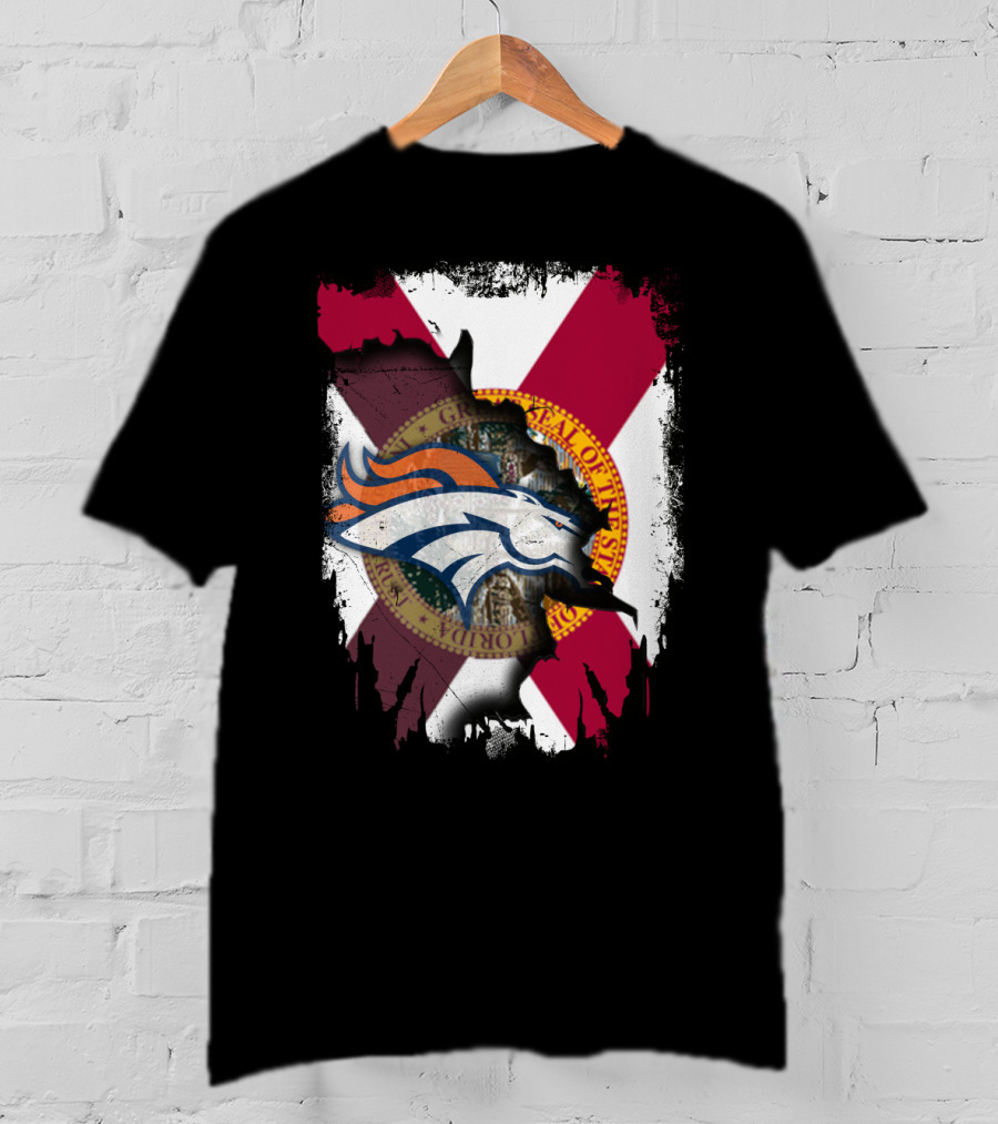 Together Florida With Broncos Logo And State Flag Emblem T-Shirt