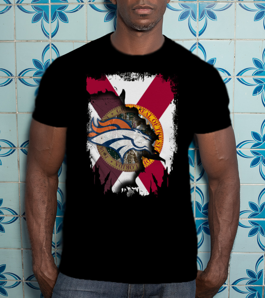 Together Florida With Broncos Logo And State Flag Emblem T-Shirt