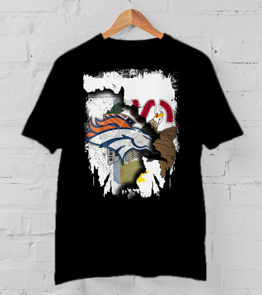 Illinois Flag Background With Denver Broncos Logo Collaboration T-Shirt