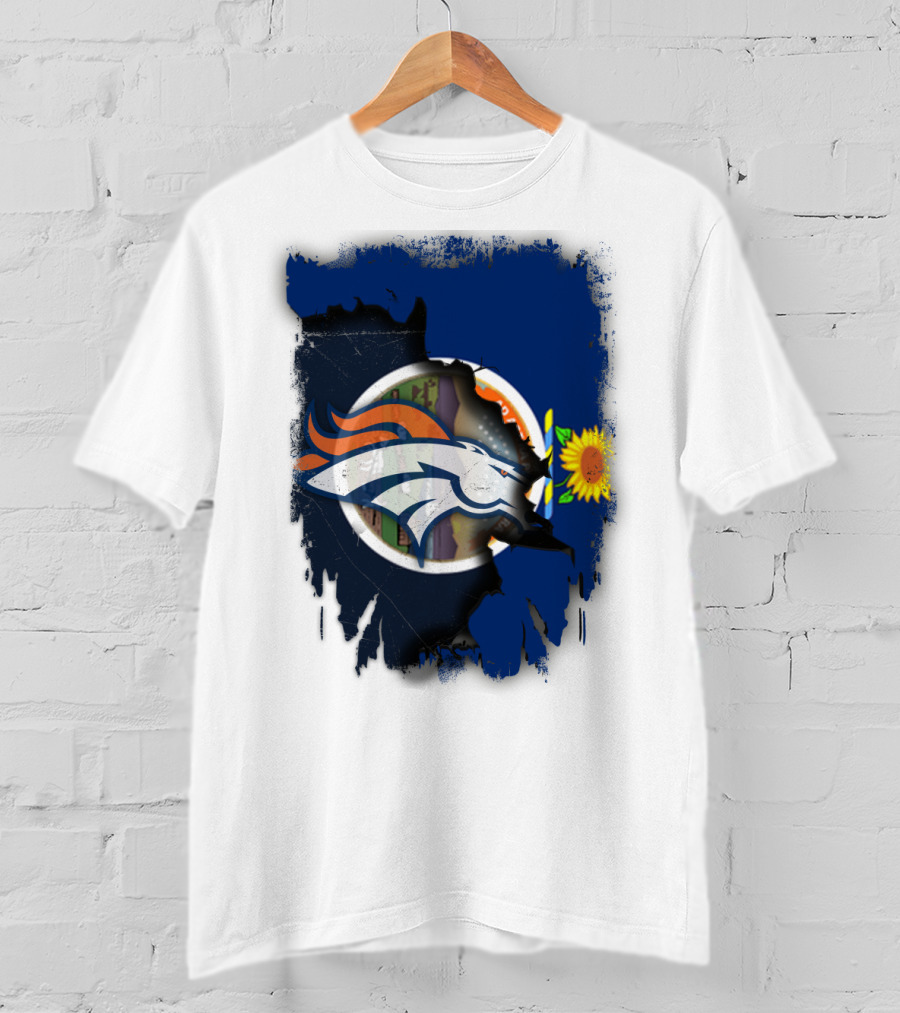 Kansas Sunflower With Broncos Logo Together T-Shirt
