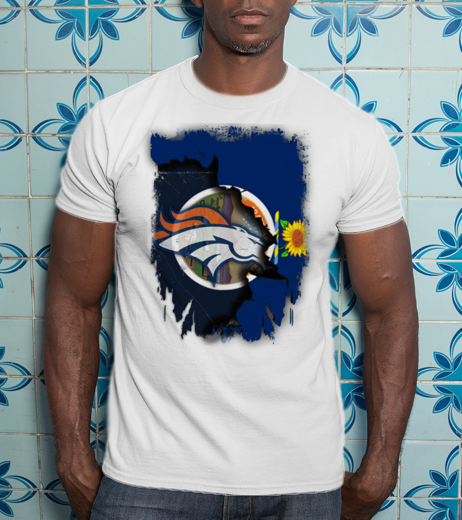 Kansas Sunflower With Broncos Logo Together T-Shirt
