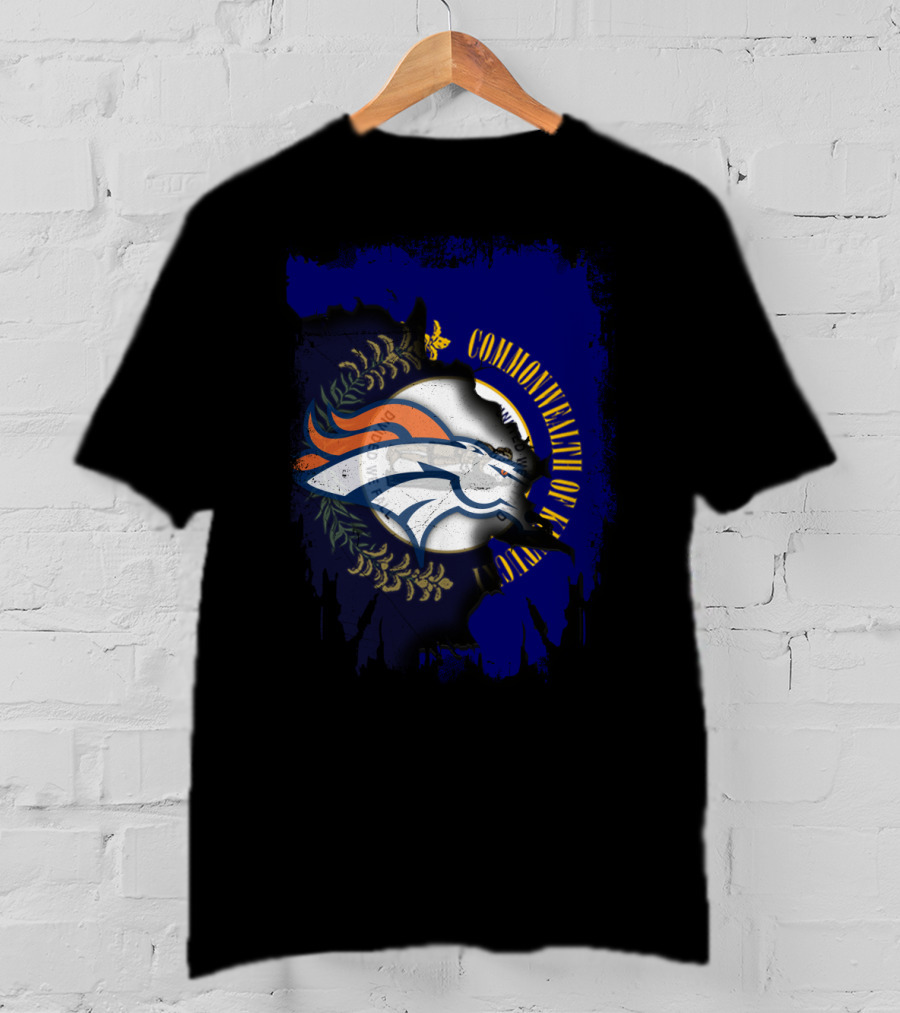 Commonwealth Of Kentucky With Broncos Logo Fusion T-Shirt