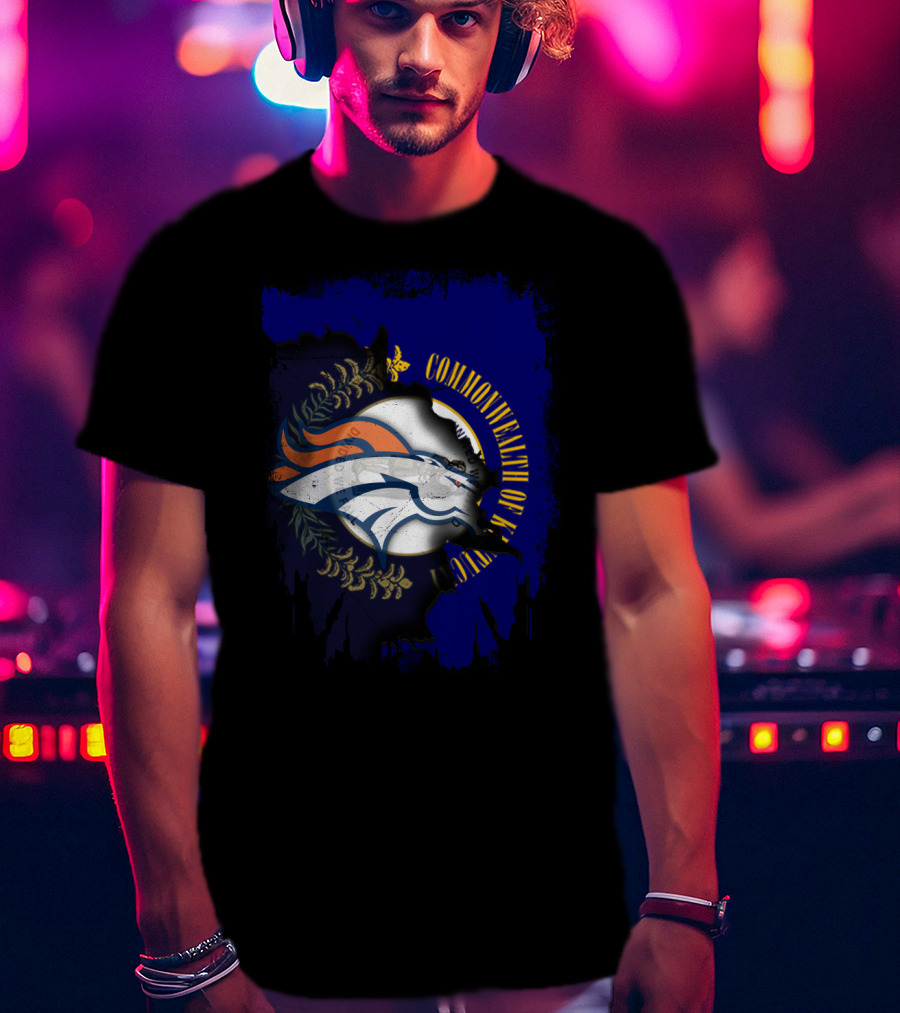 Commonwealth Of Kentucky With Broncos Logo Fusion T-Shirt