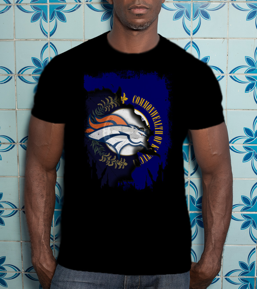 Commonwealth Of Kentucky With Broncos Logo Fusion T-Shirt