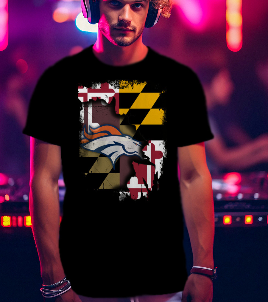 Maryland State Flag With Broncos Logo Together T-Shirt