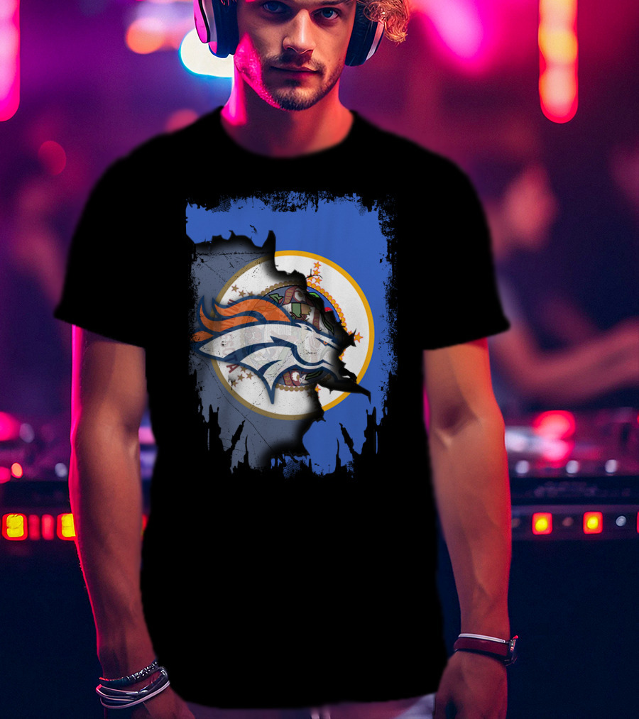 Minnesota State With Broncos Logo Fusion T-Shirt