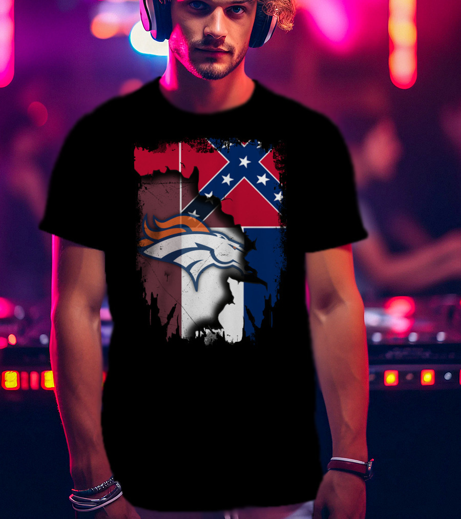 Together Mississippi With Broncos Flag Fusion T-Shirt