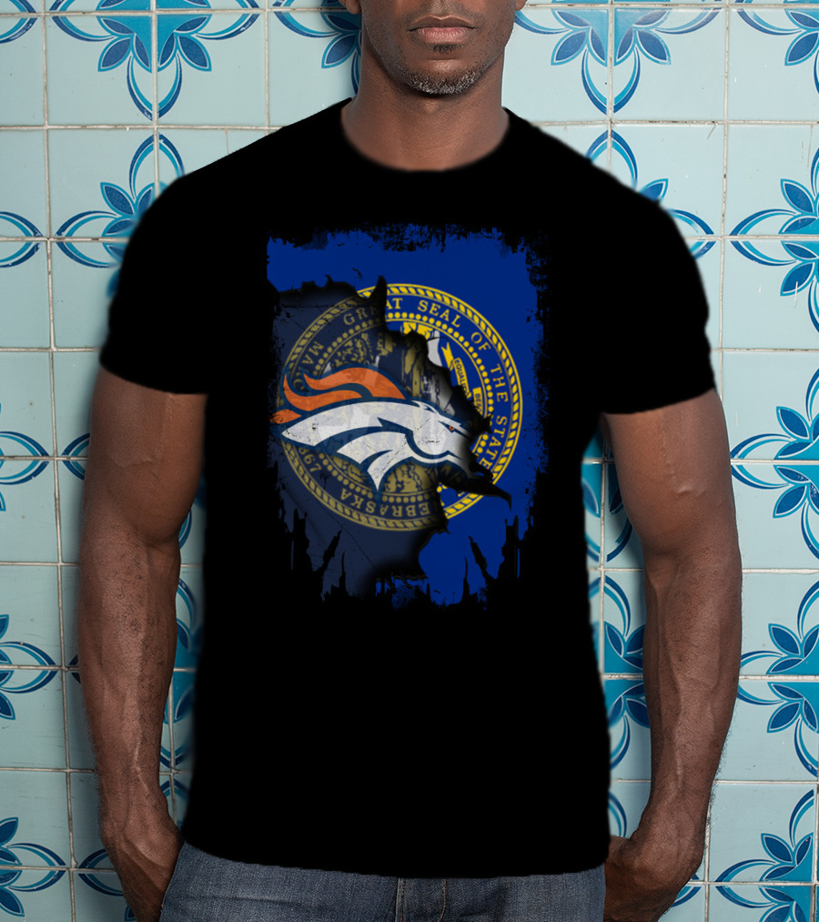 Nebraska State Seal With Broncos NFL T-Shirt