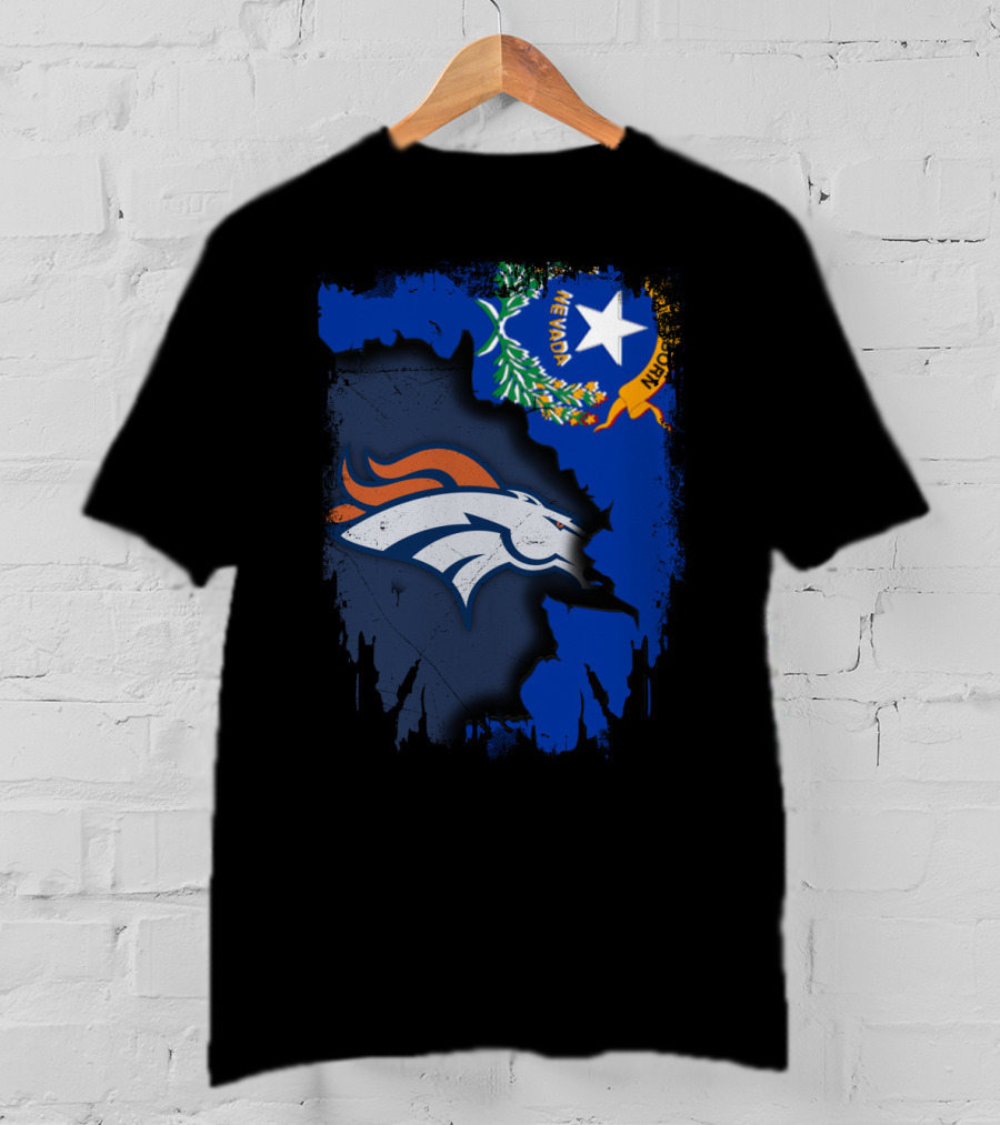 Nevada Proud With Broncos Spirit And State Flag T-Shirt
