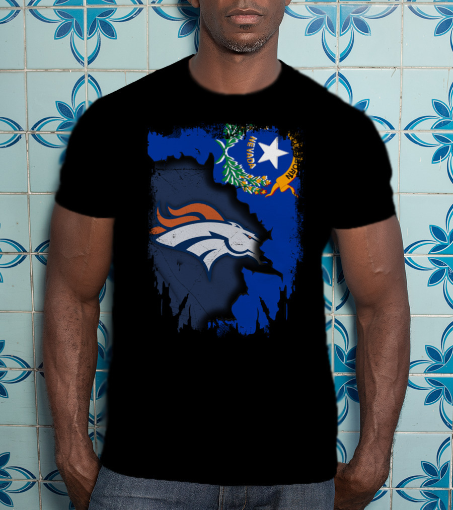Nevada Proud With Broncos Spirit And State Flag T-Shirt