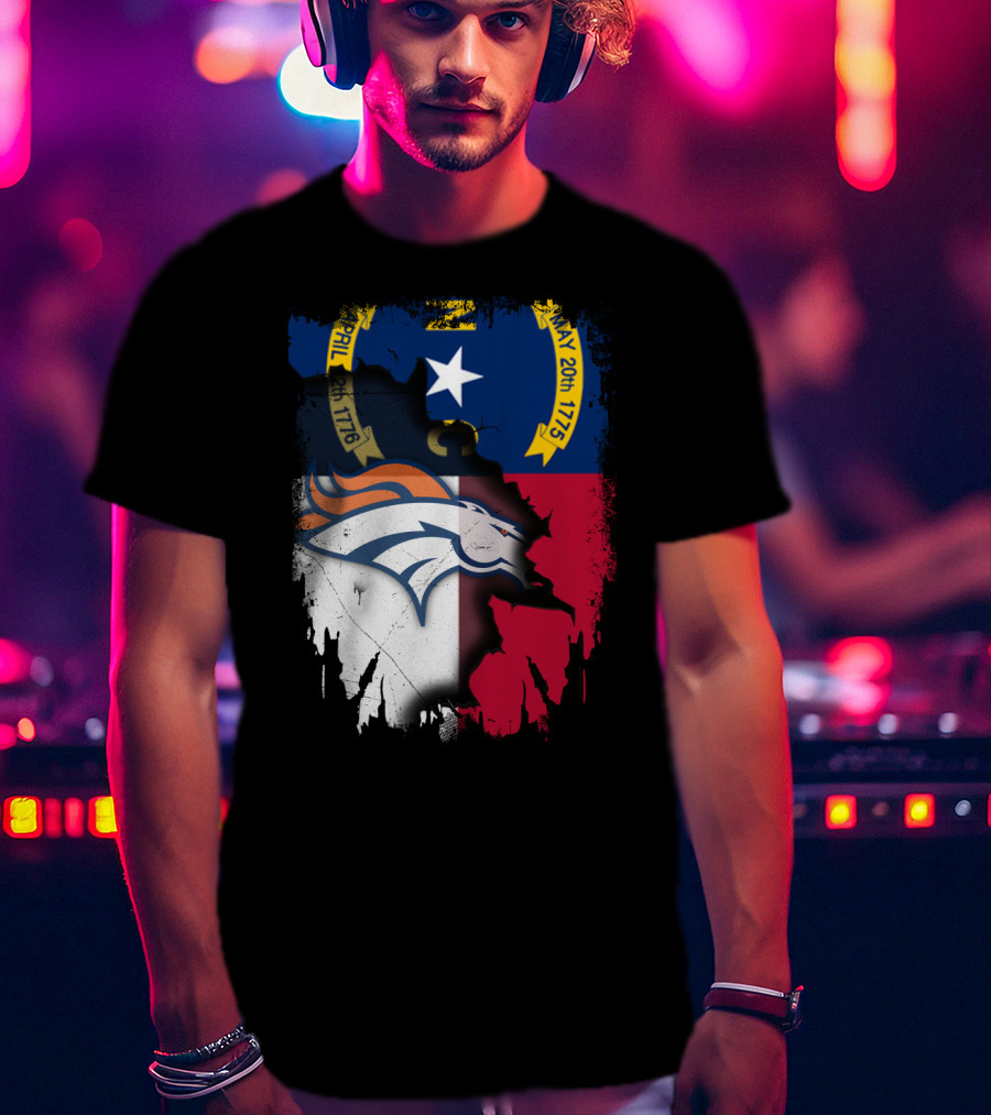 North Carolina State Flag With Broncos Emblem T-Shirt