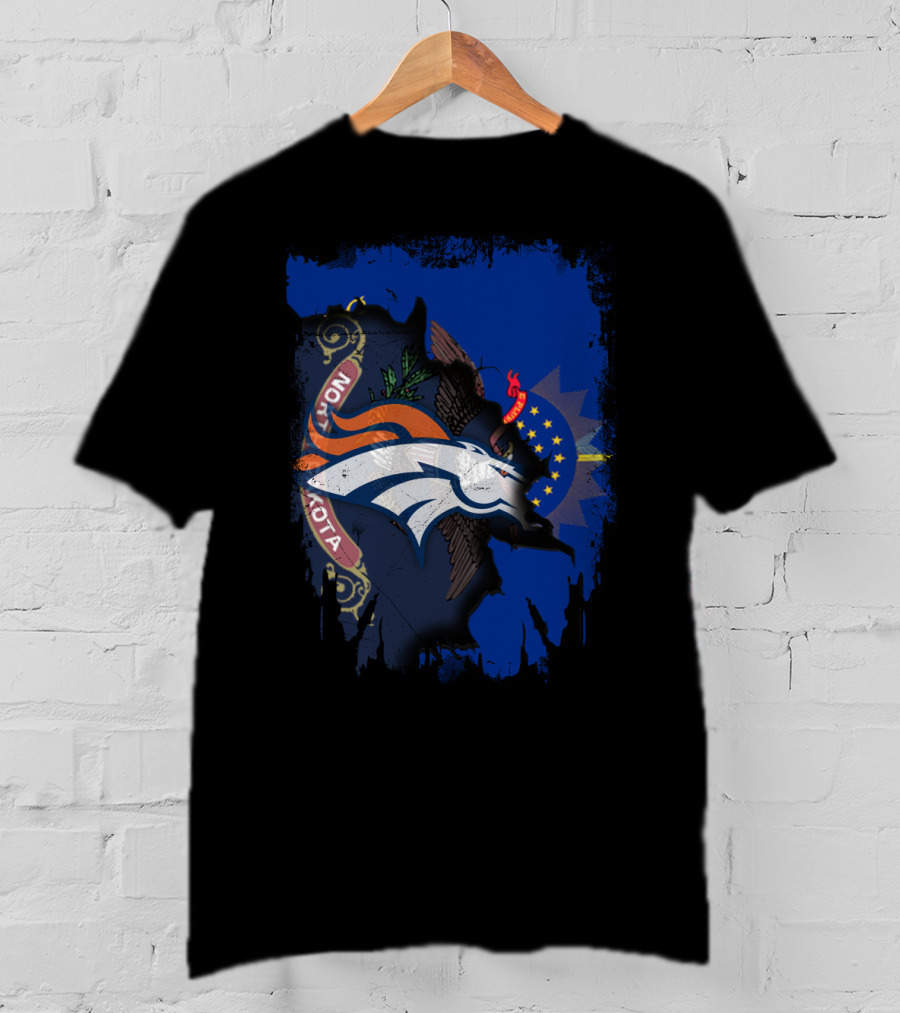 North Dakota State Flag Meets Denver Broncos Logo Fusion T-Shirt