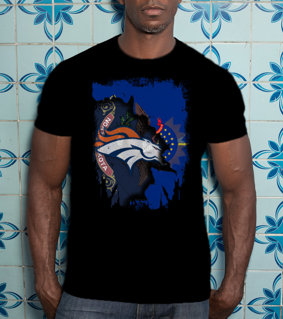 North Dakota State Flag Meets Denver Broncos Logo Fusion T-Shirt