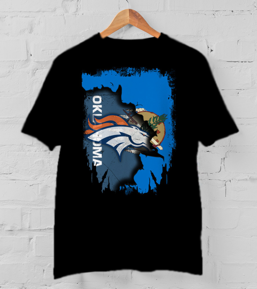 Oklahoma Flag With Denver Broncos Logo Integration T-Shirt
