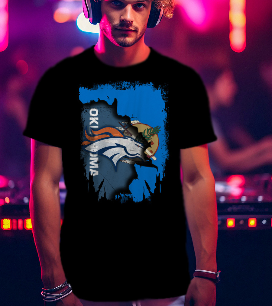 Oklahoma Flag With Denver Broncos Logo Integration T-Shirt