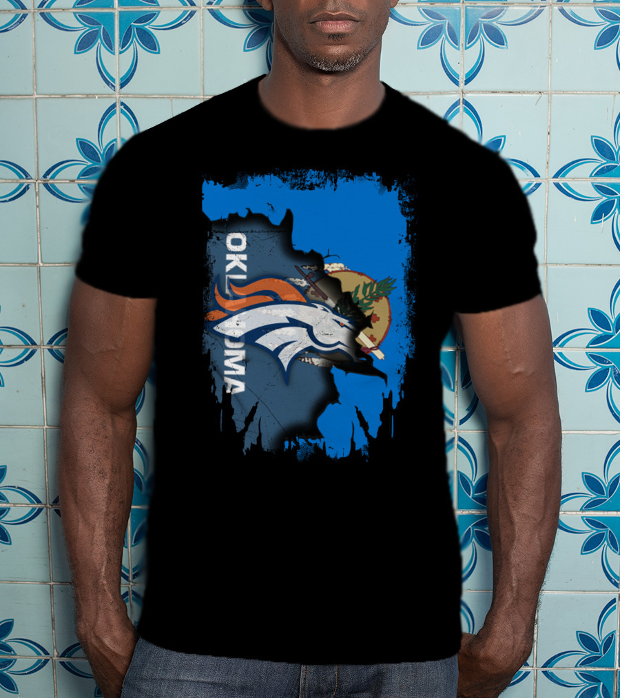 Oklahoma Flag With Denver Broncos Logo Integration T-Shirt