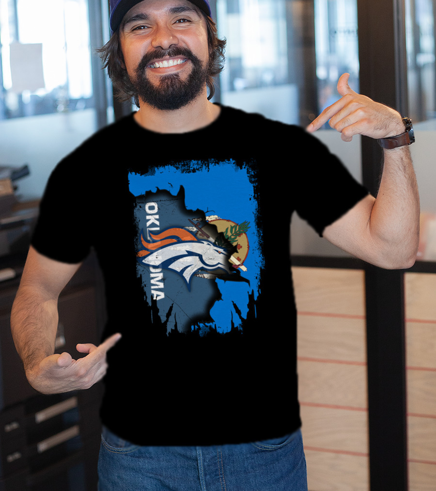 Oklahoma Flag With Denver Broncos Logo Integration T-Shirt