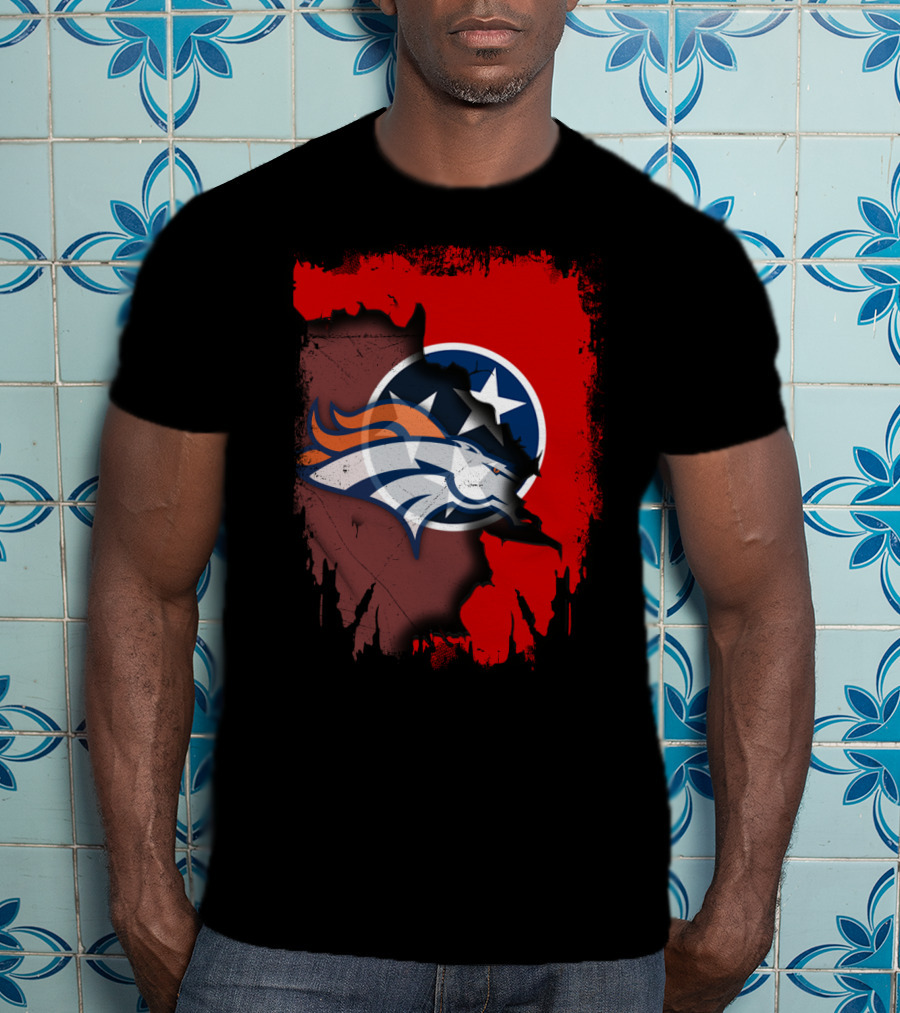 Together Tennessee Map With Broncos And Tri-Star Emblem T-Shirt