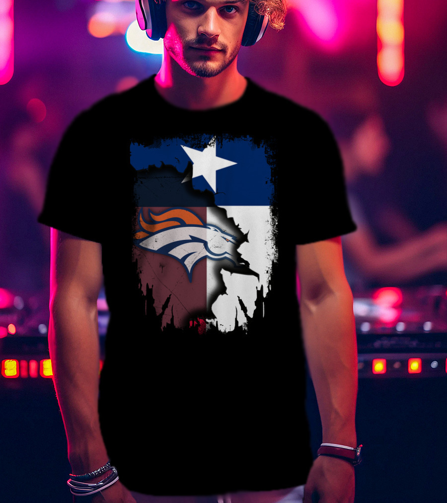 Together Texas Denver Broncos Texas Flag T-Shirt