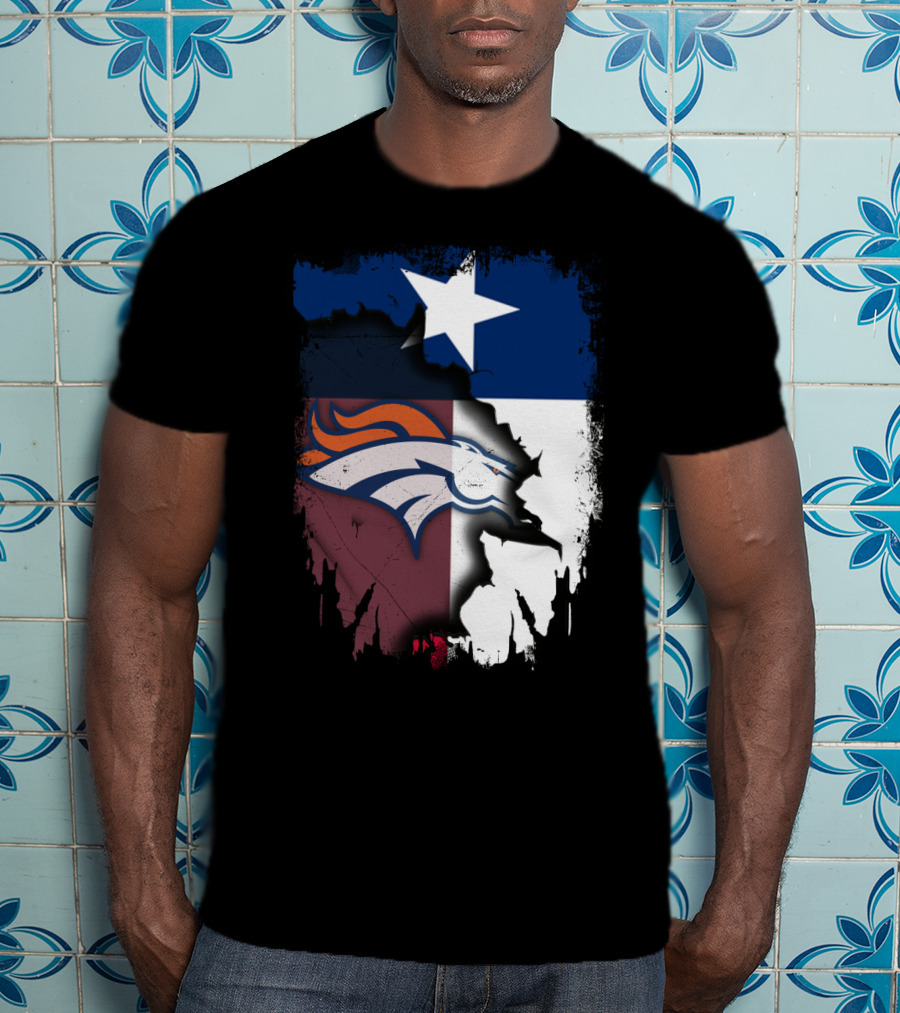 Together Texas Denver Broncos Texas Flag T-Shirt