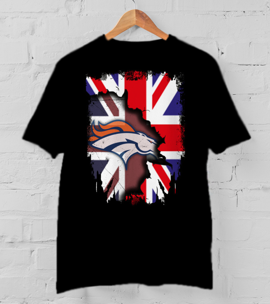 United Kingdom Flag With Broncos Logo Fusion T-Shirt