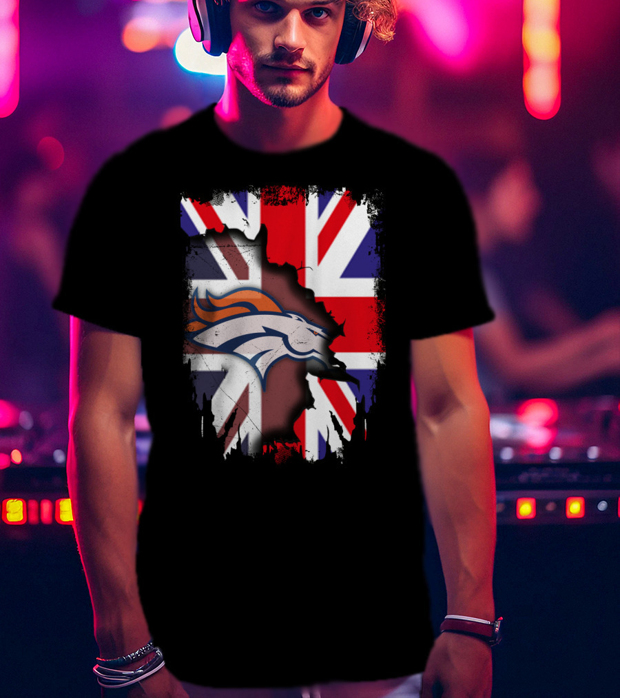 United Kingdom Flag With Broncos Logo Fusion T-Shirt