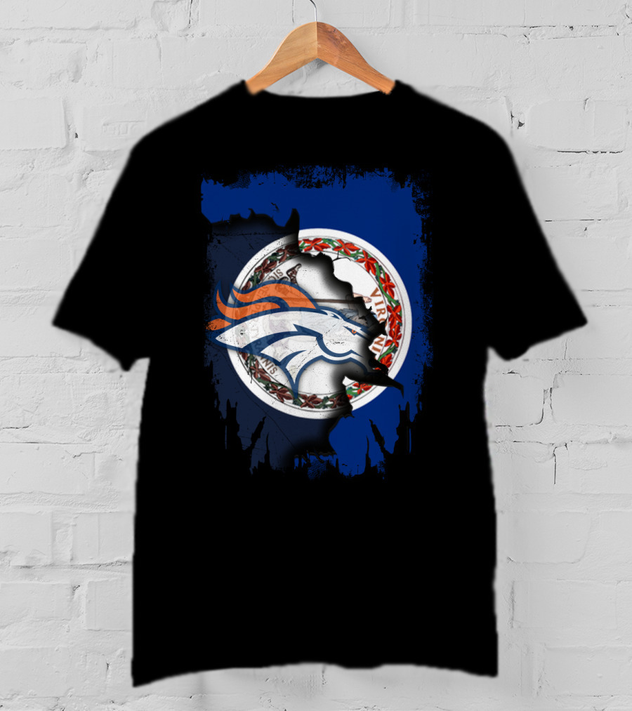 Together Virginia With Broncos Logo Over State Flag T-Shirt