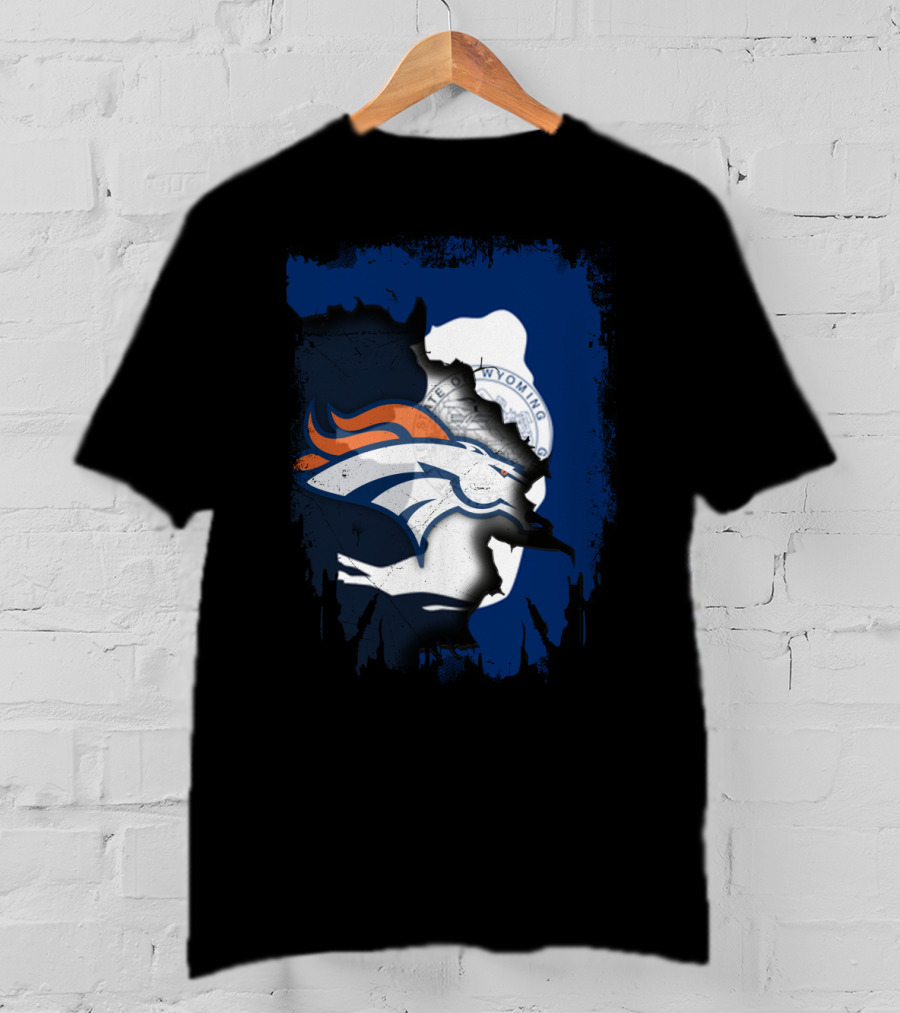 Wyoming United With Denver Broncos Iconic Emblem T-Shirt