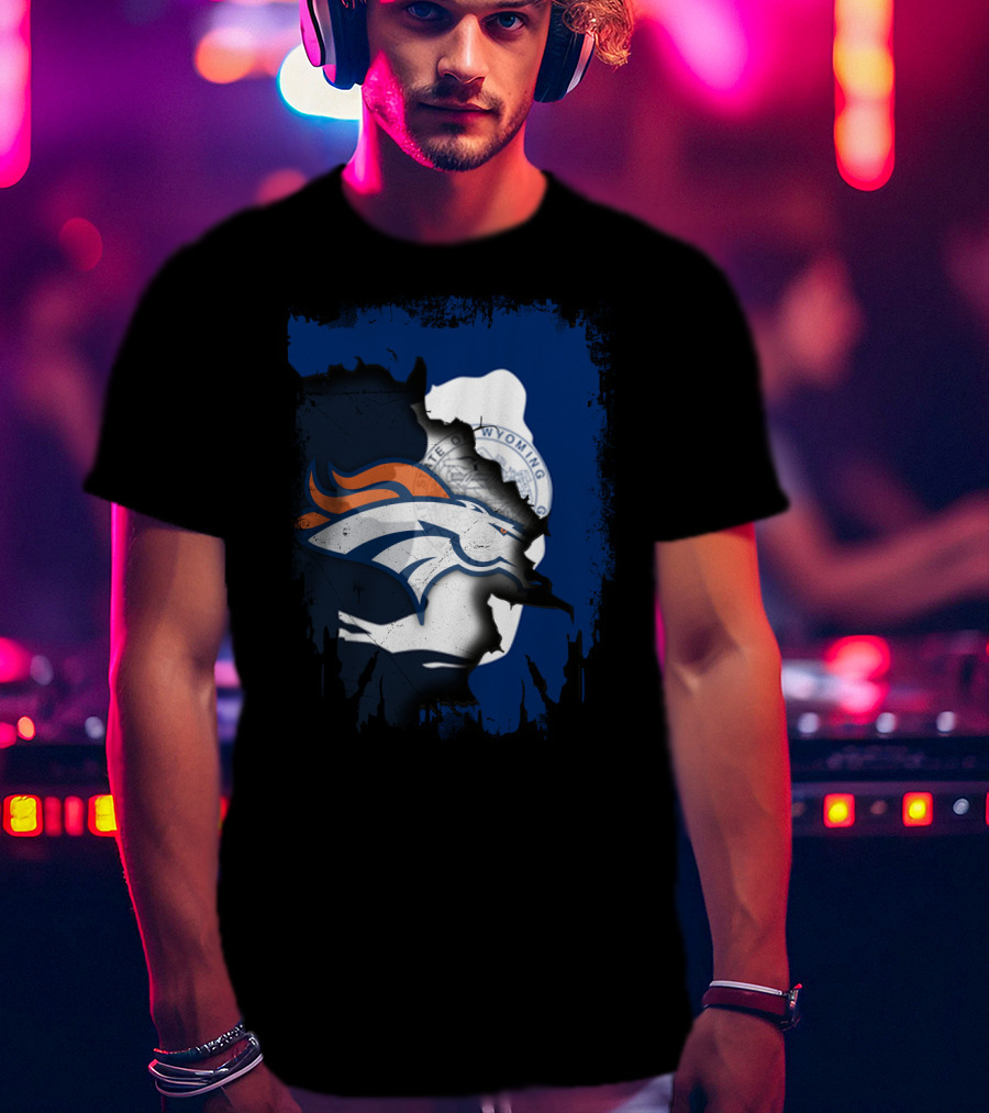 Wyoming United With Denver Broncos Iconic Emblem T-Shirt