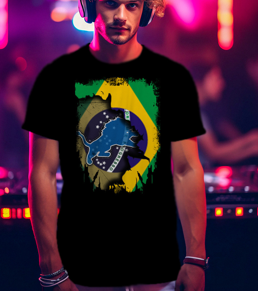 Brazilian Flag Blended With Blue Lion T-Shirt