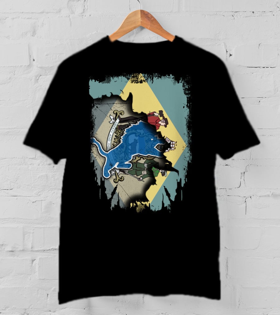 Delaware State Crest With Blue Lions And Tri-Color Background T-Shirt