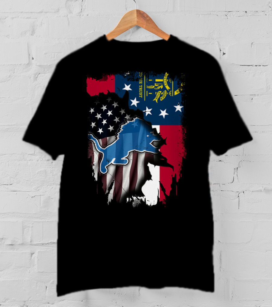Together Georgia Detroit Lions American Flag Overlay T-Shirt