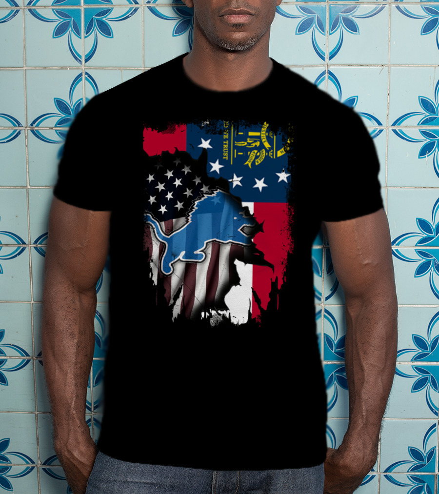 Together Georgia Detroit Lions American Flag Overlay T-Shirt