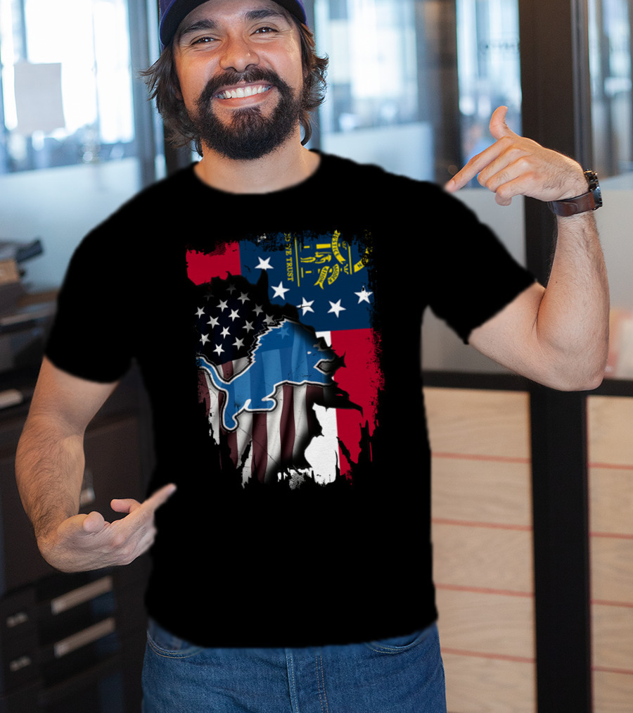 Together Georgia Detroit Lions American Flag Overlay T-Shirt