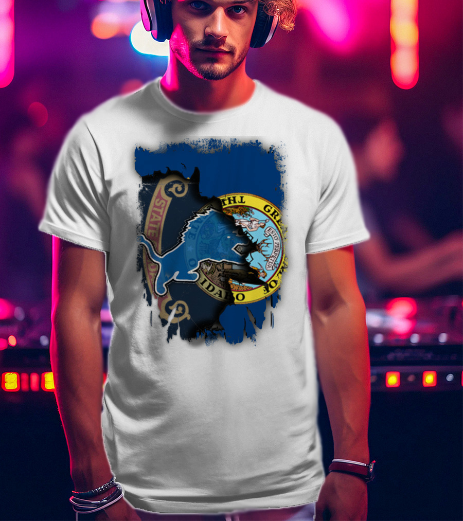 Idaho State Seal With Detroit Lions Collaboration T-Shirt