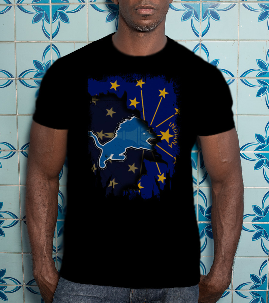 Indiana Lions Emblem With State Flag Stars T-Shirt