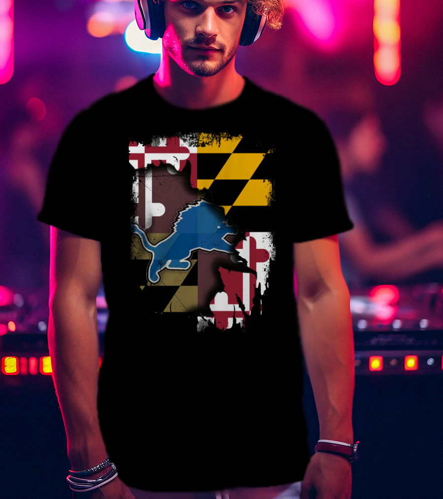 Maryland State Pride With Detroit Lions Team Spirit T-Shirt