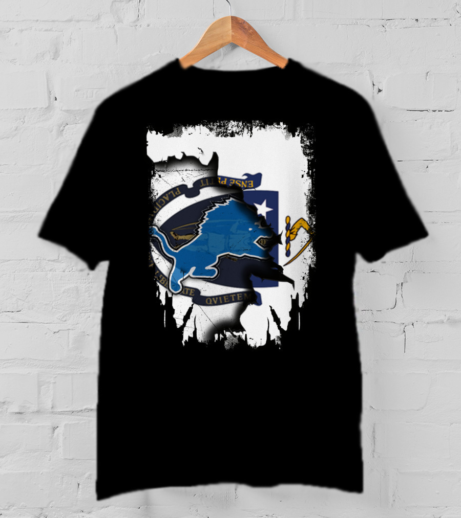 Detroit Lions And Massachusetts Flag United T-Shirt